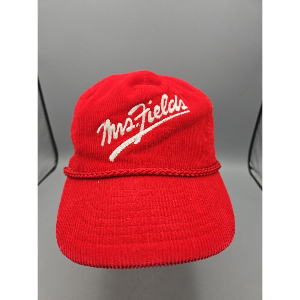 Vintage Mrs. Fields Cookies  Red Corduroy Rope Strapback Hat Cap 90s Y2k